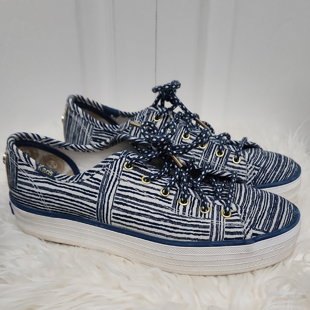 Keds Blue and White Striped Sneakers
